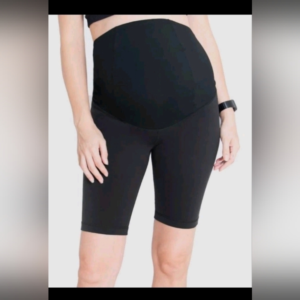 Isabel Maternity By Ingrid Women's Black Maternity Stretch Bike Leggings Shorts
